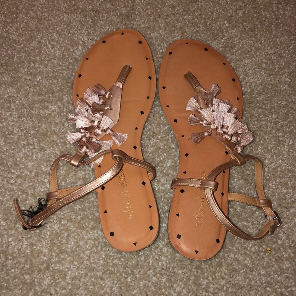 rose gold and brown sandles